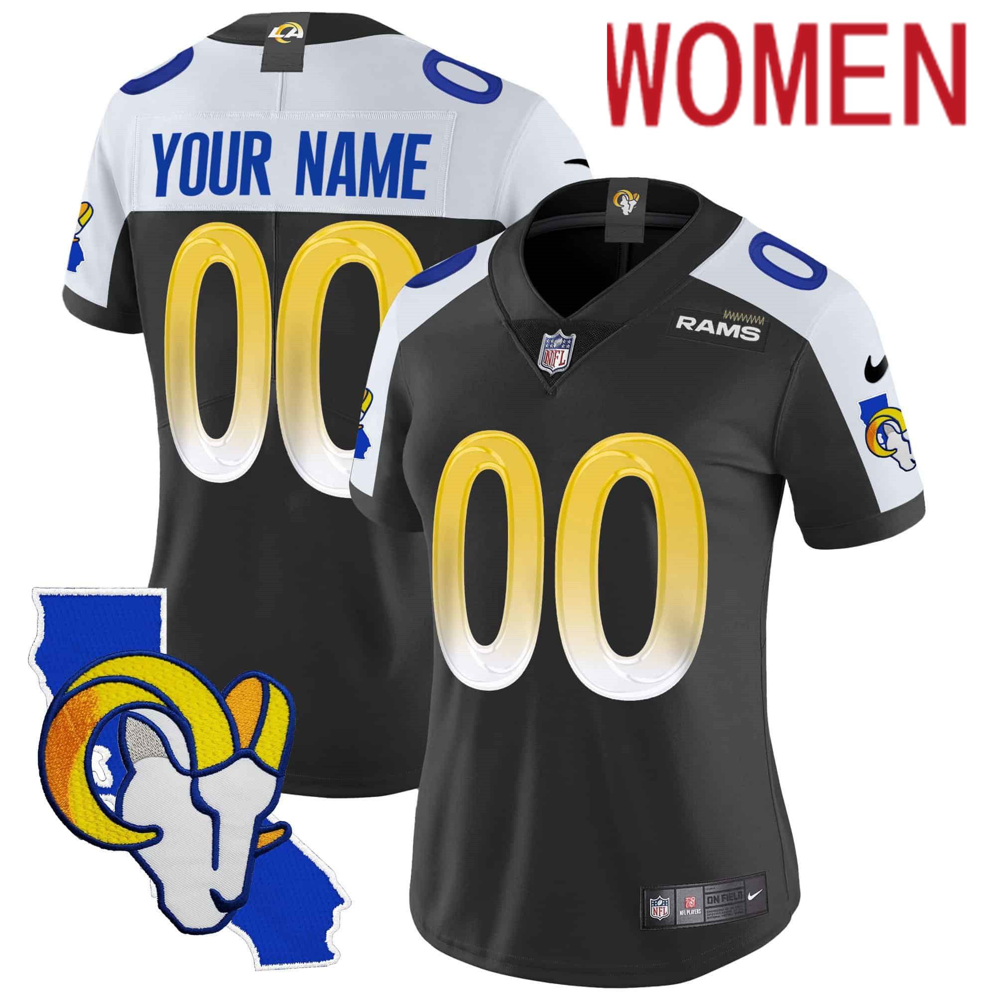 Women Los Angeles Rams Black 2024 Nike Patch Vapor Limited Custom NFL Jersey->customized nfl jersey->Custom Jersey